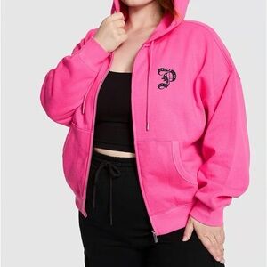 Carmine Rose PINK campus fleece full zip hoodie